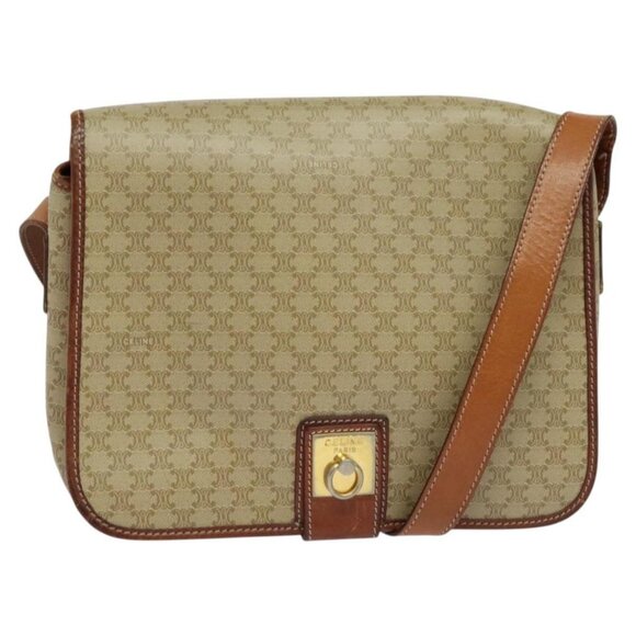 CELINE Macadam Canvas Shoulder Bag PVC Beige Gold Auth 120907 - Picture 1 of 16